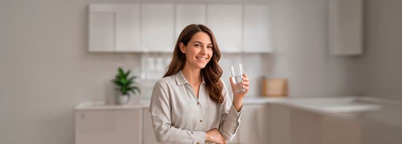 Woman enjoying clean water with Ecolive