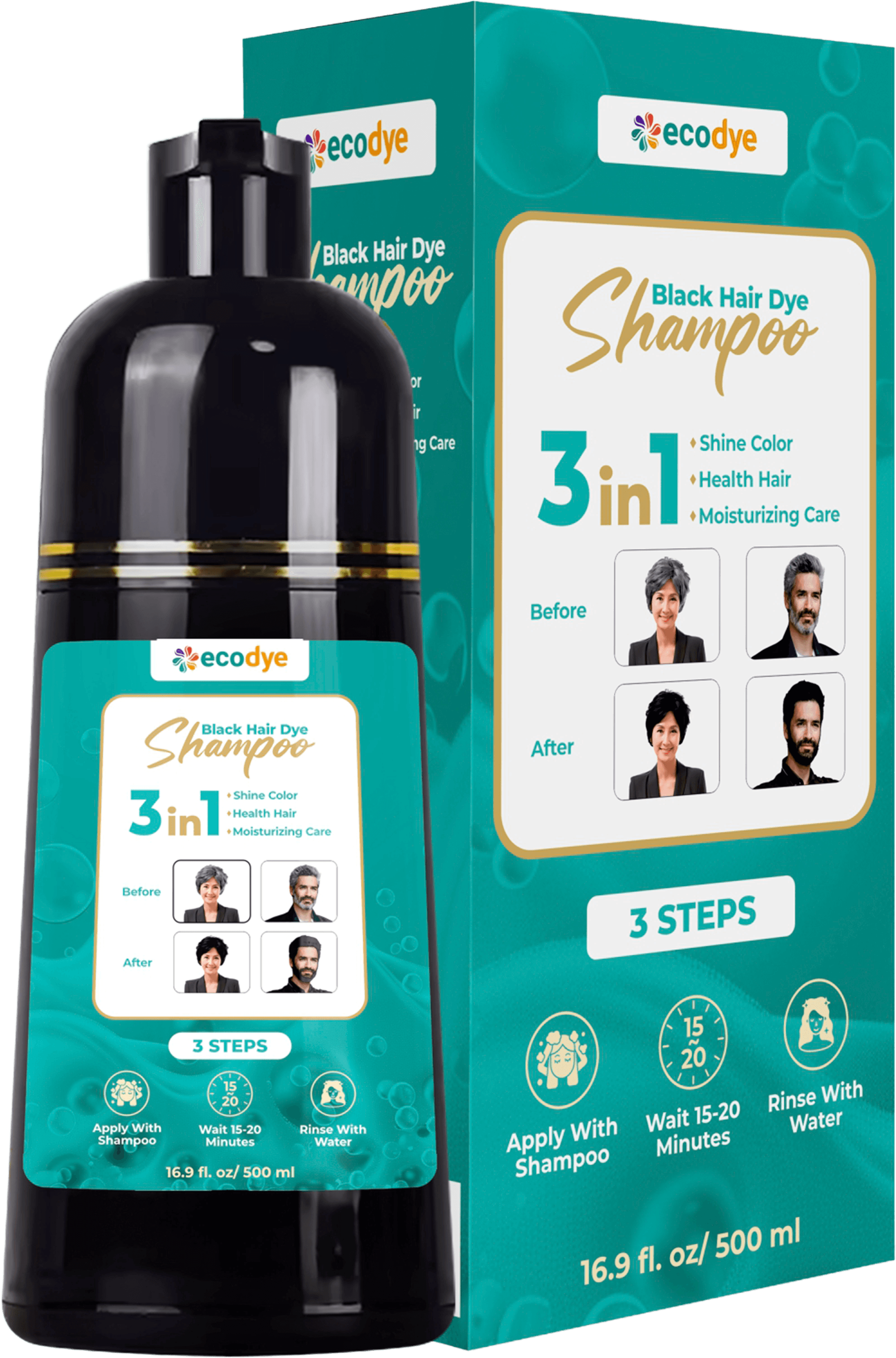 Ecodye 3-in-1 Black Hair Dye Shampoo