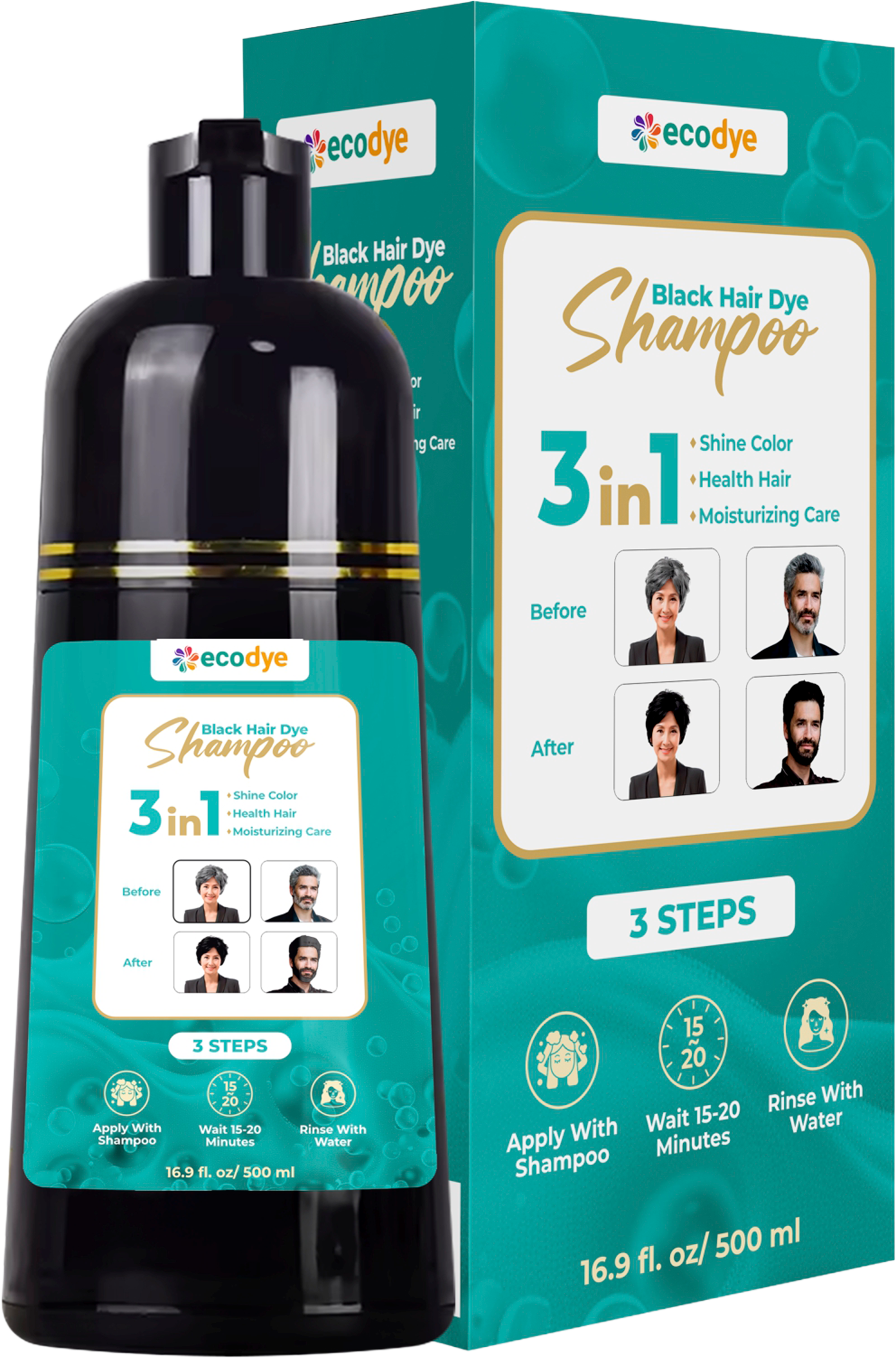 Ecodye 3-in-1 Black Hair Dye Shampoo